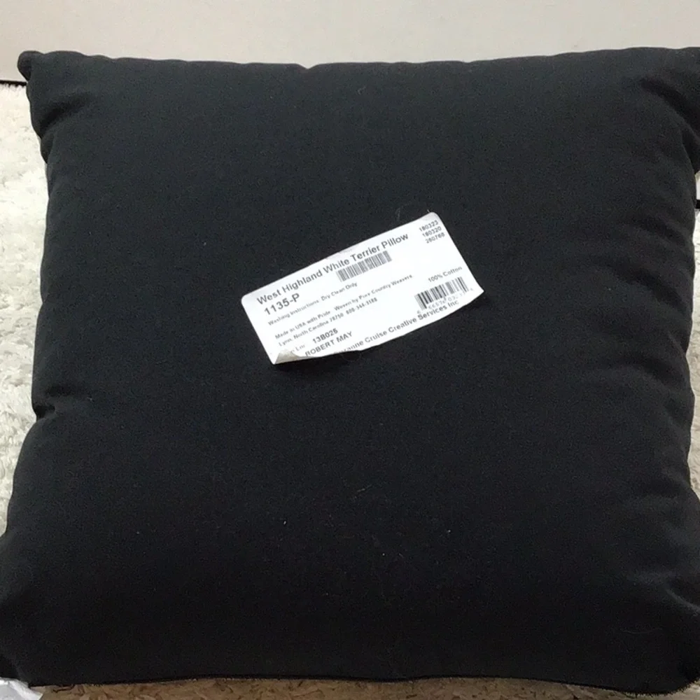 Robert May white terrier woven pillow